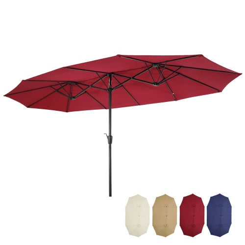 Brown 15x9ft Large Double-Sided Rectangular Outdoor Twin Patio Market Umbrella w/Crank- taupe