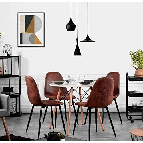 Black Side Metal Legs Cushion Seat Back Dining Room Chairs Set of 4