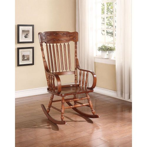 Light Gray Kloris Rocking Chair Wooden Turned Spindle Base with 4 Stretcher Supports-Tobacco