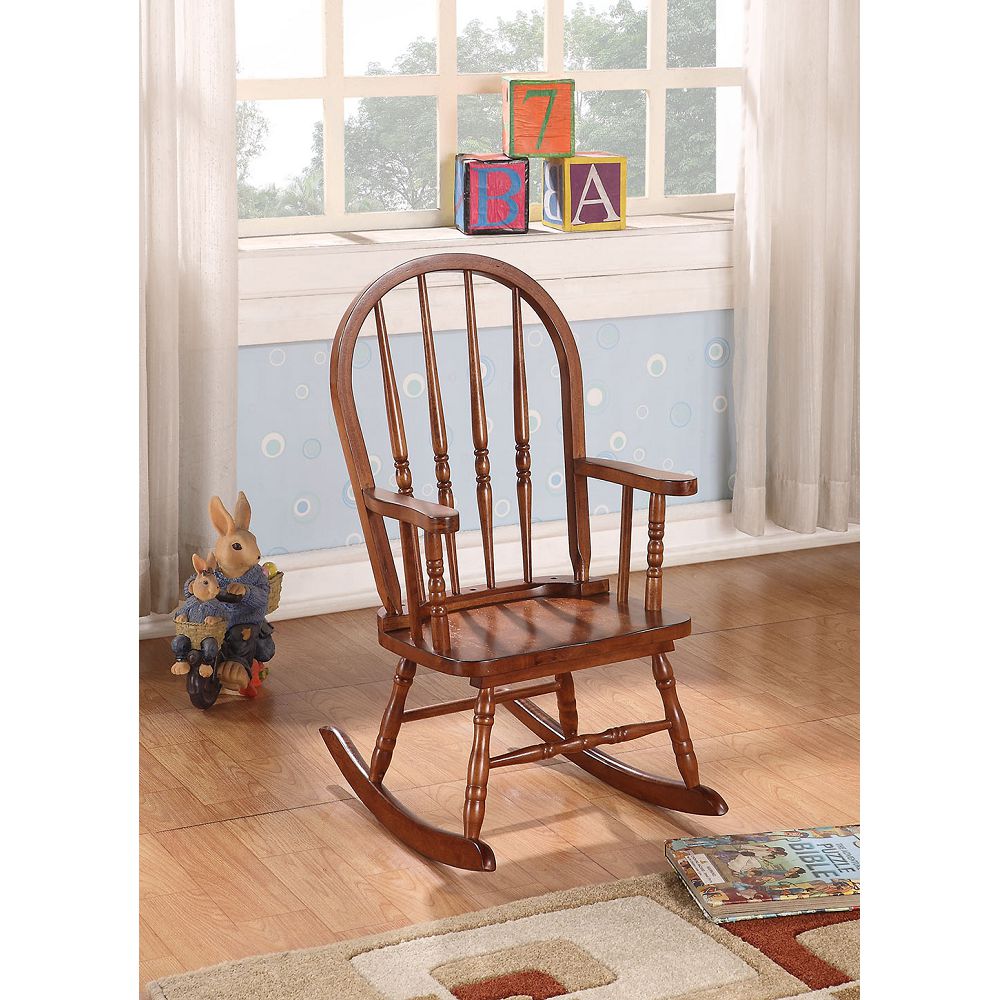 White Smoke Wooden Rocking Chair Patio Chair Hollow Backrest in Tobacco