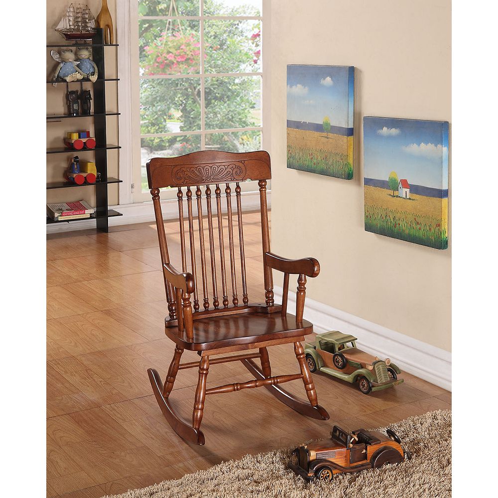 Gray Wooden Rocking Chair Patio Chair Tall Backrest in Tobacco