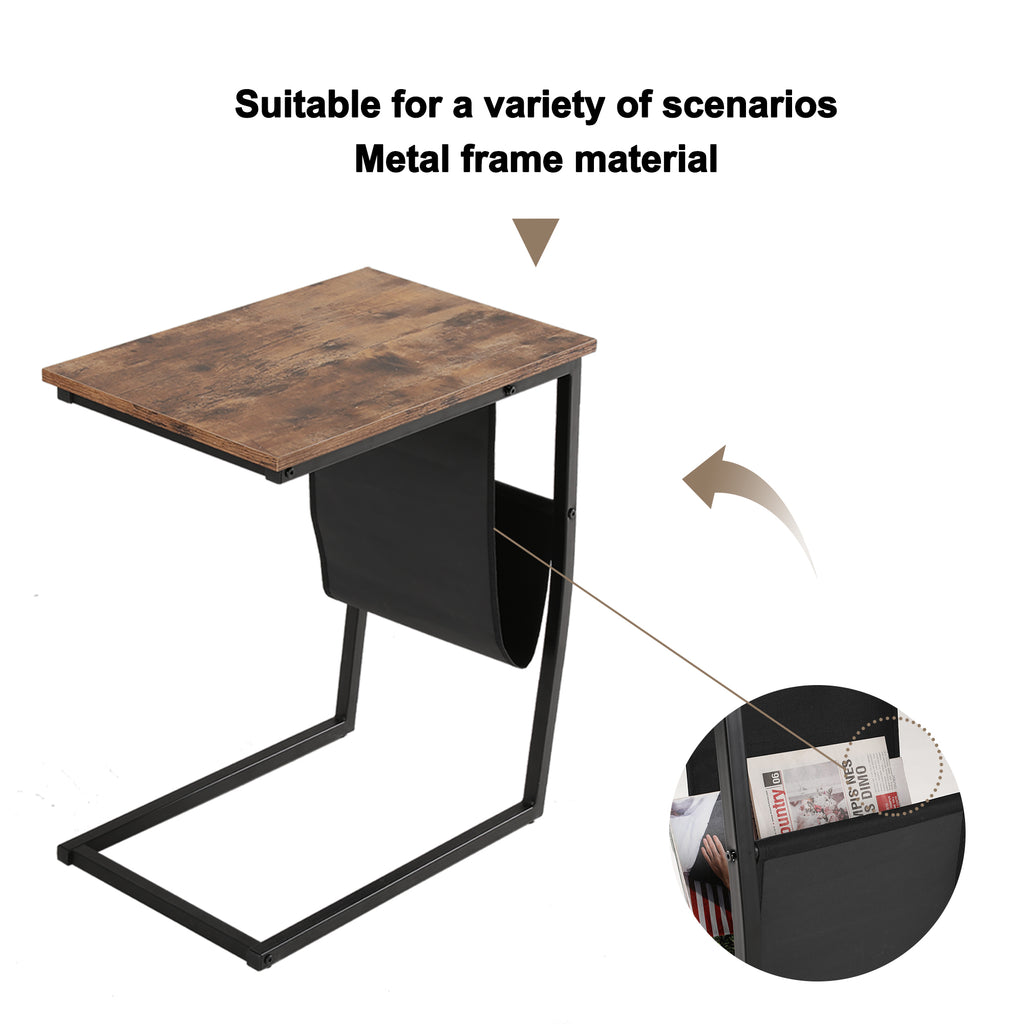 Dim Gray Industrial Side Table With Metal Frame Mobile Snack Table for Coffee Laptop Tablet