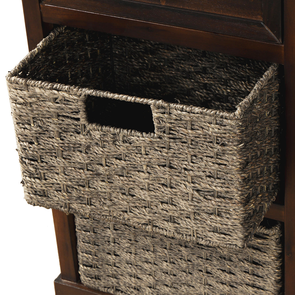 Dim Gray Rustic Storage Cabinet with Two Drawers and Four Classic Fabric Basket