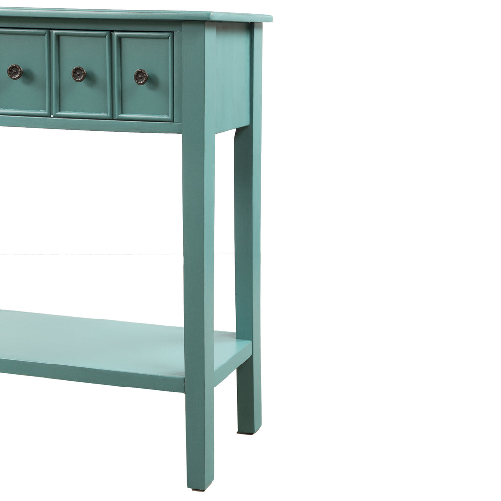 Dark Sea Green 60" Entryway Console Table with Two Different Size Drawers and Bottom Shelf BH191870