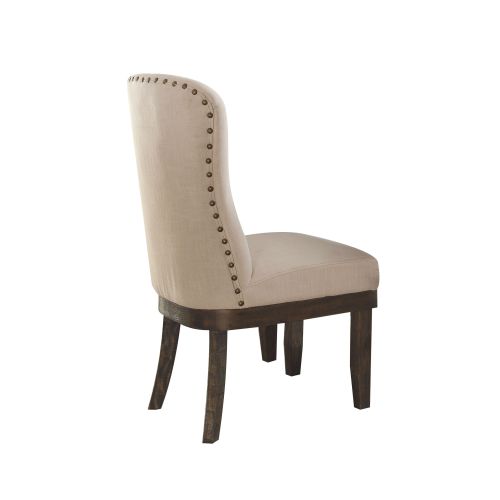 Rosy Brown 2 Counts - Wingback Dining Chair Side Chair Nail Head Trim in Beige Linen & Salvage Brown
