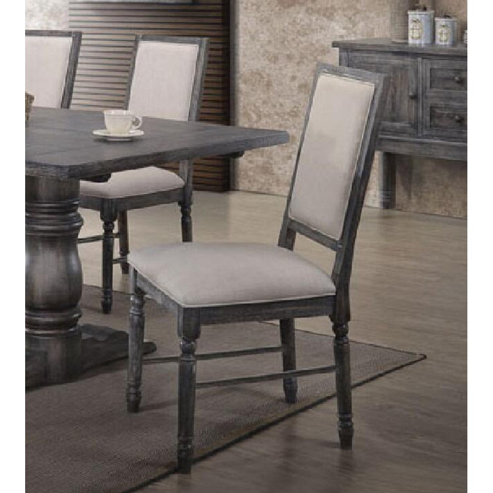 Dark Gray Padded Seat Side Chairs Dining Room in Cream Linen & Weathered, Gray
