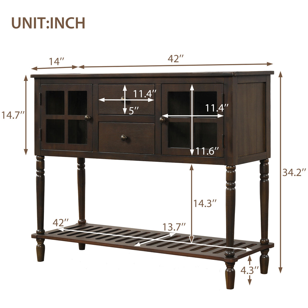Dark Slate Gray Sideboard Console Table with Bottom Shelf with Glass Buffet Storage Cabinet