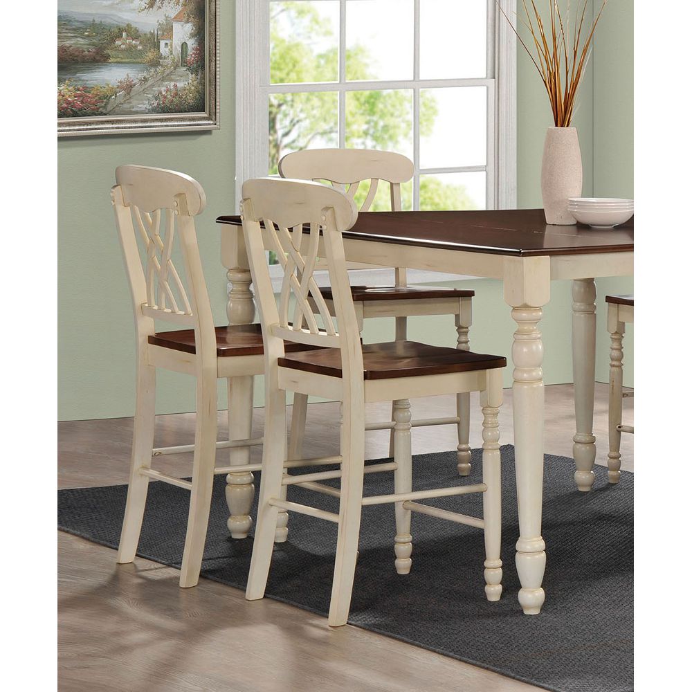 Rosy Brown Hollow Back Counter Height Chairs in Buttermilk & Oak - Set of 2