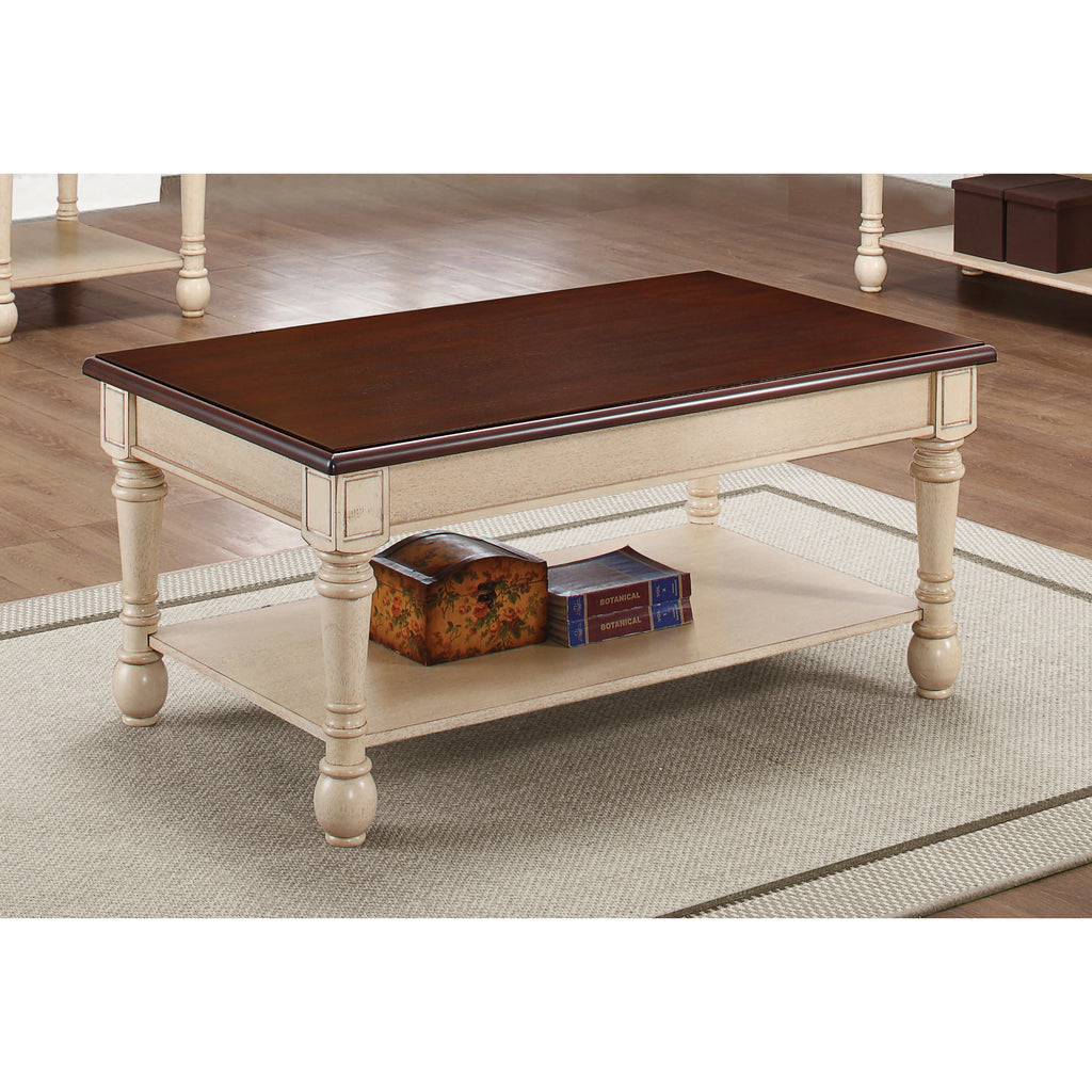 Saddle Brown Coaster | Rectangular Coffee Table Side Desk With Lower Shelf Dark Brown And Antique White