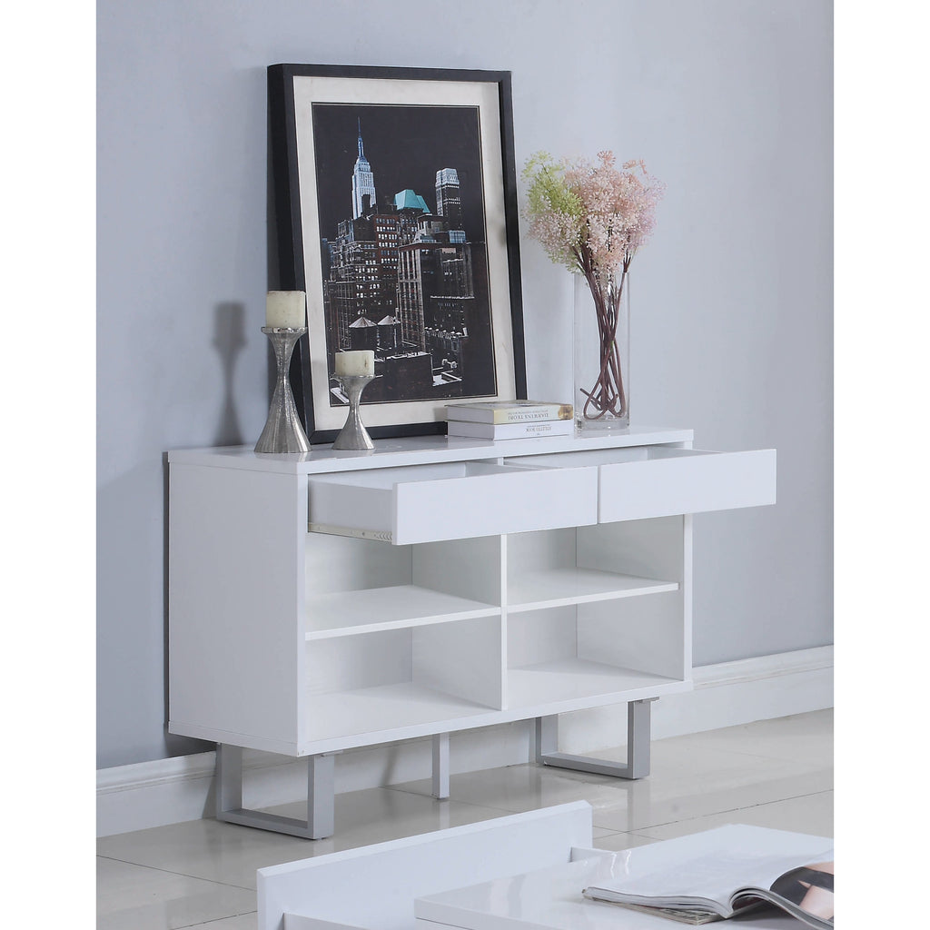 Dark Slate Gray 2-Drawer Open Shelves Sofa Table High Glossy White