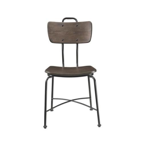 Dim Gray Wooden Seat & Back Armless Chairs Dining Height w/Metal Legs in Walnut & Black - Set Of 2