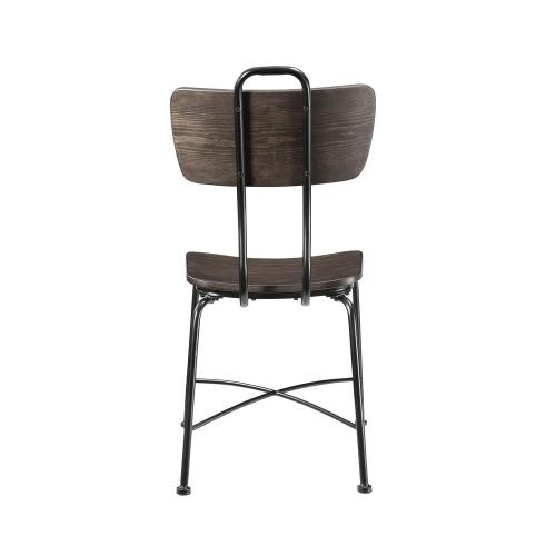 Dark Slate Gray Wooden Seat & Back Armless Chairs Dining Height w/Metal Legs in Walnut & Black - Set Of 2