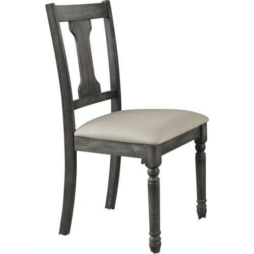 Gray Wooden Hollow Backrest Armless Side Chairs in Tan Linen & Weathered Gray Set Of 2