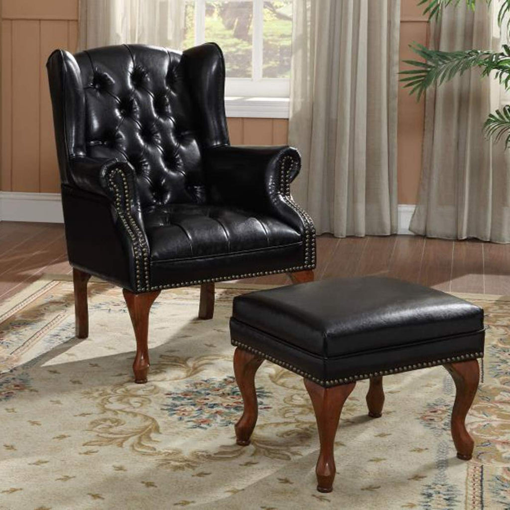 Black Coaster 900262 | Black  Leather Accent Chair and Ottoman