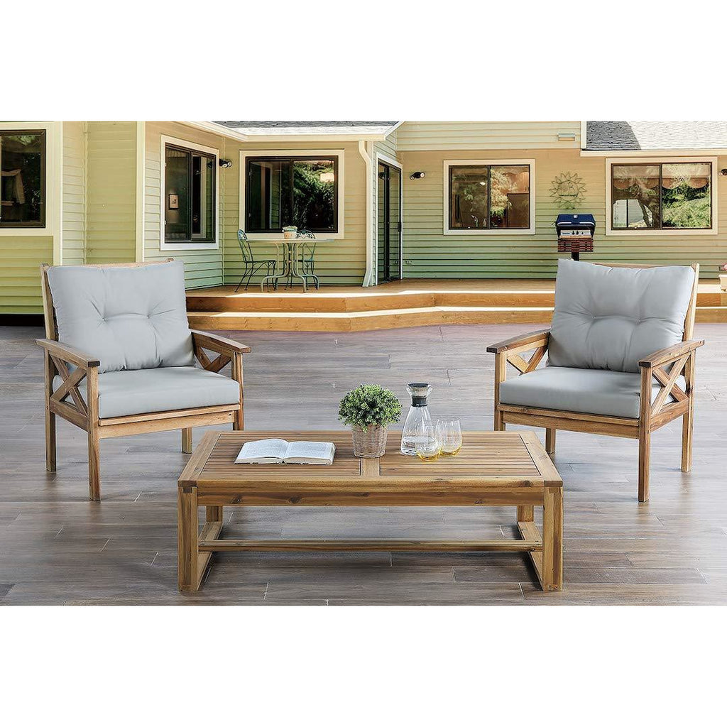 Acacia Wood 3 Pieces Outdoor Patio Conversation Set Bistro Chairs with Table