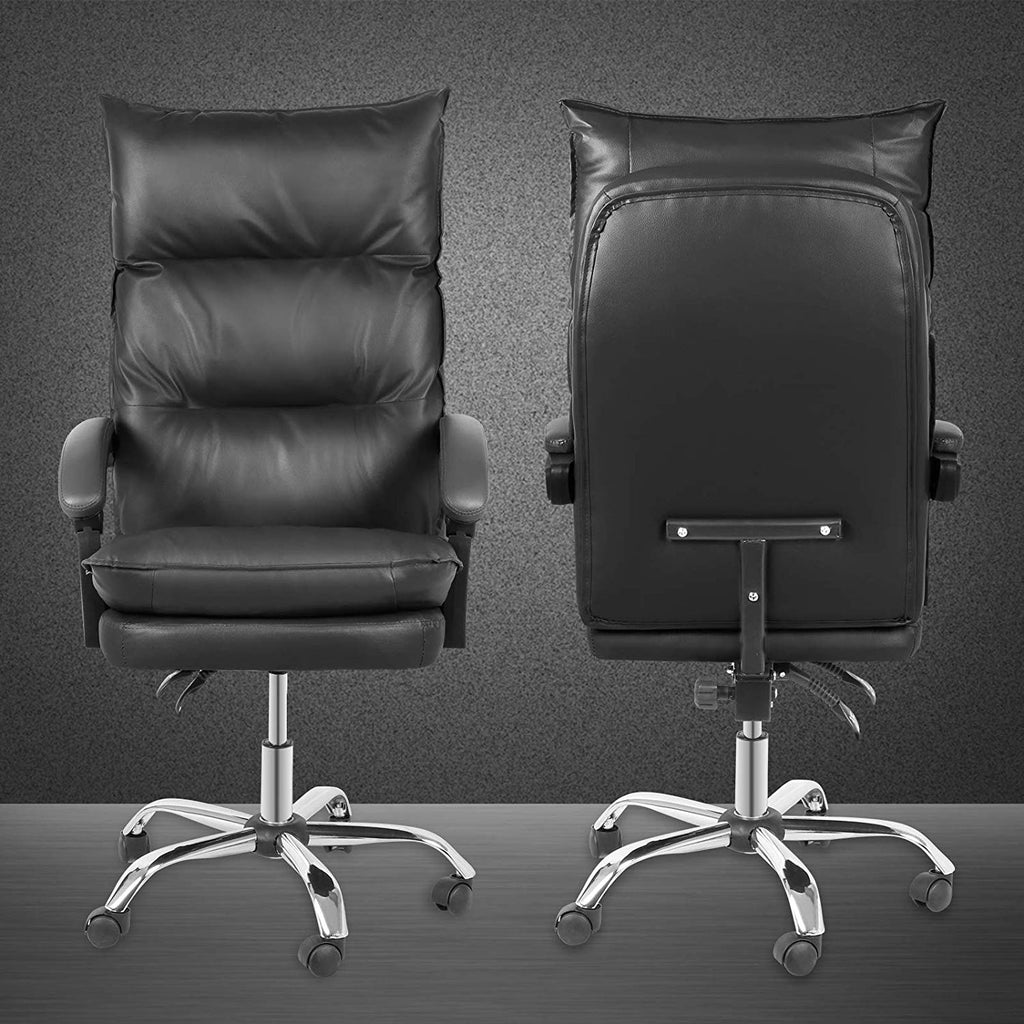 Slate Gray High-Back Faux Leather Ergonomic Heavy Duty Executive Swivel Office Desk Chair, Black
