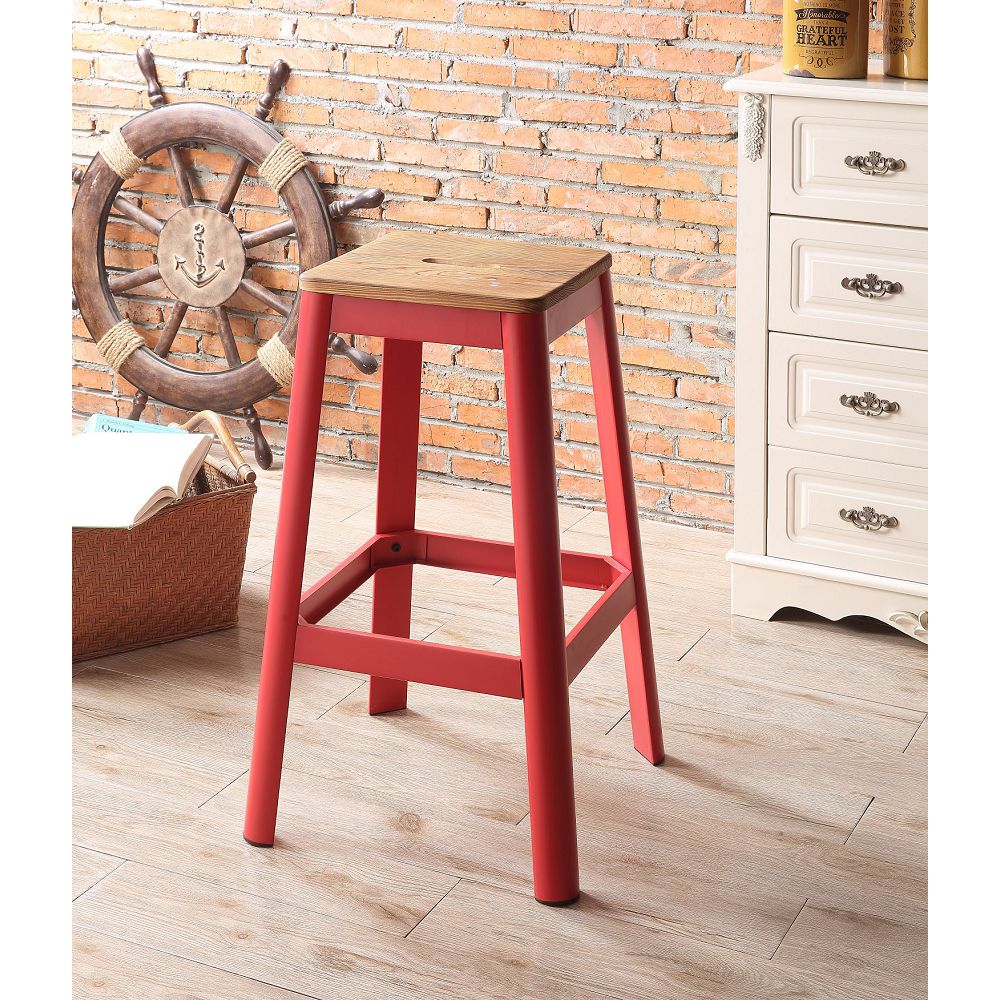 Brown 30" H Wooden Top Backless Bar Stool and Metal Base