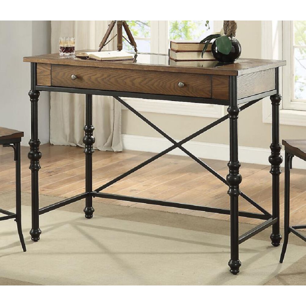 Tan Rectangular Counter Height Table w/Metal Spindle Legs in Walnut & Black BH72350