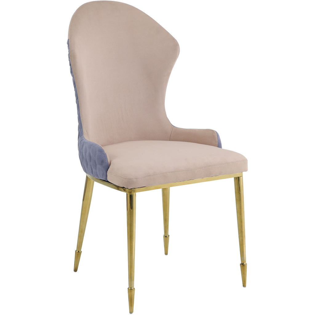 Wingback Side Chair With Sloped Low Armrest Tan Lavender Fabric & Gold 