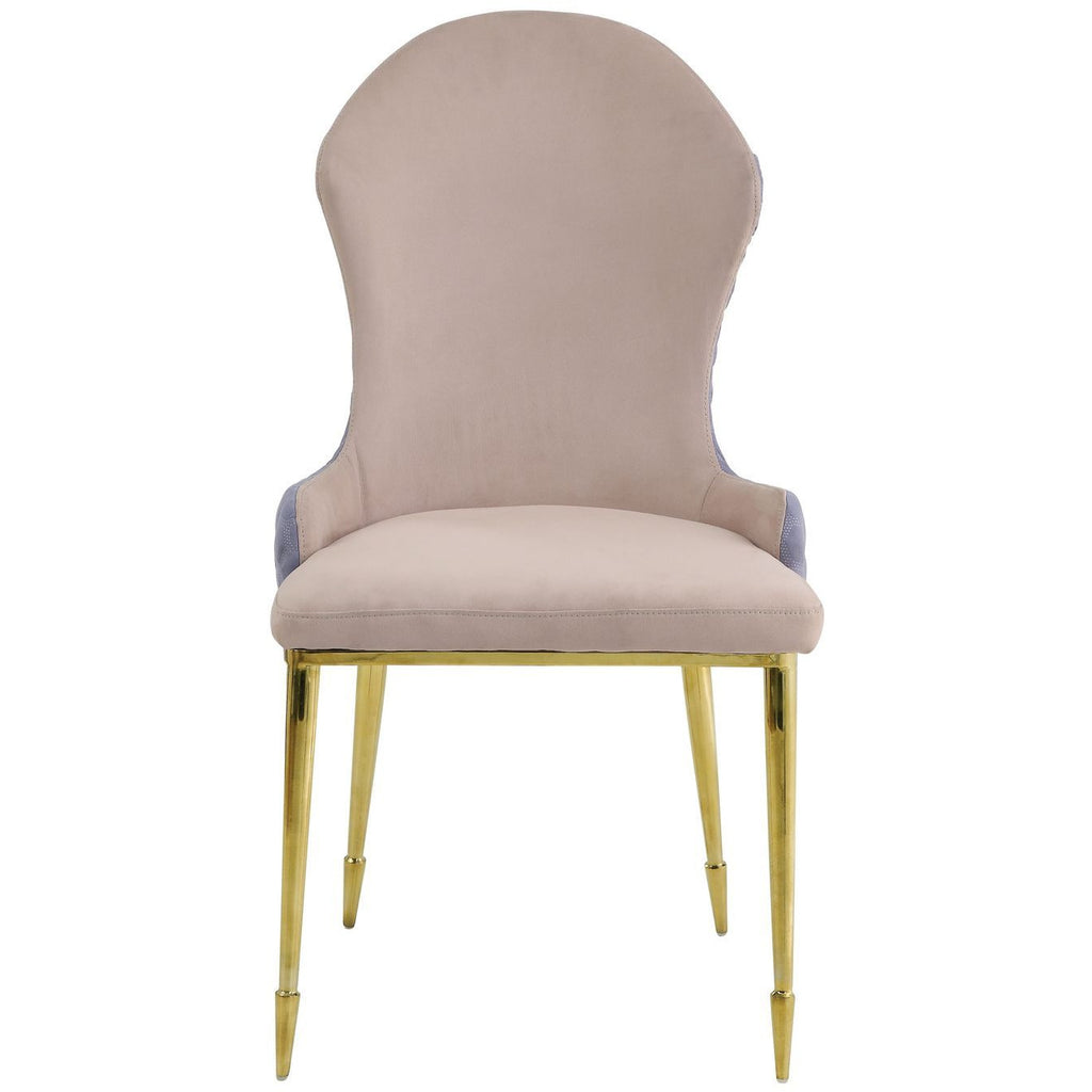 Wingback Side Chair With Sloped Low Armrest Tan Lavender Fabric & Gold