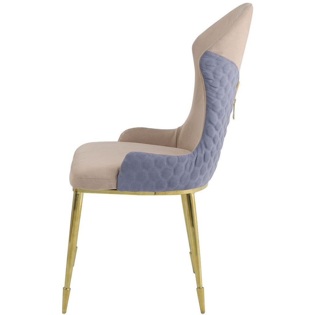 Wingback Side Chair With Sloped Low Armrest Tan Lavender Fabric & Gold