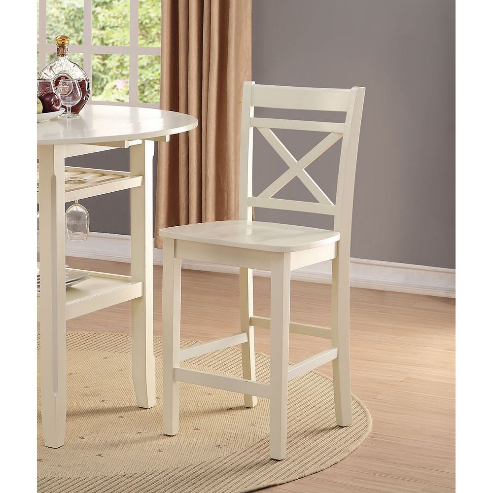 Tan X-shaped Back Counter Height Chairs w/Footrest in Cream - 2 Counts BH72547