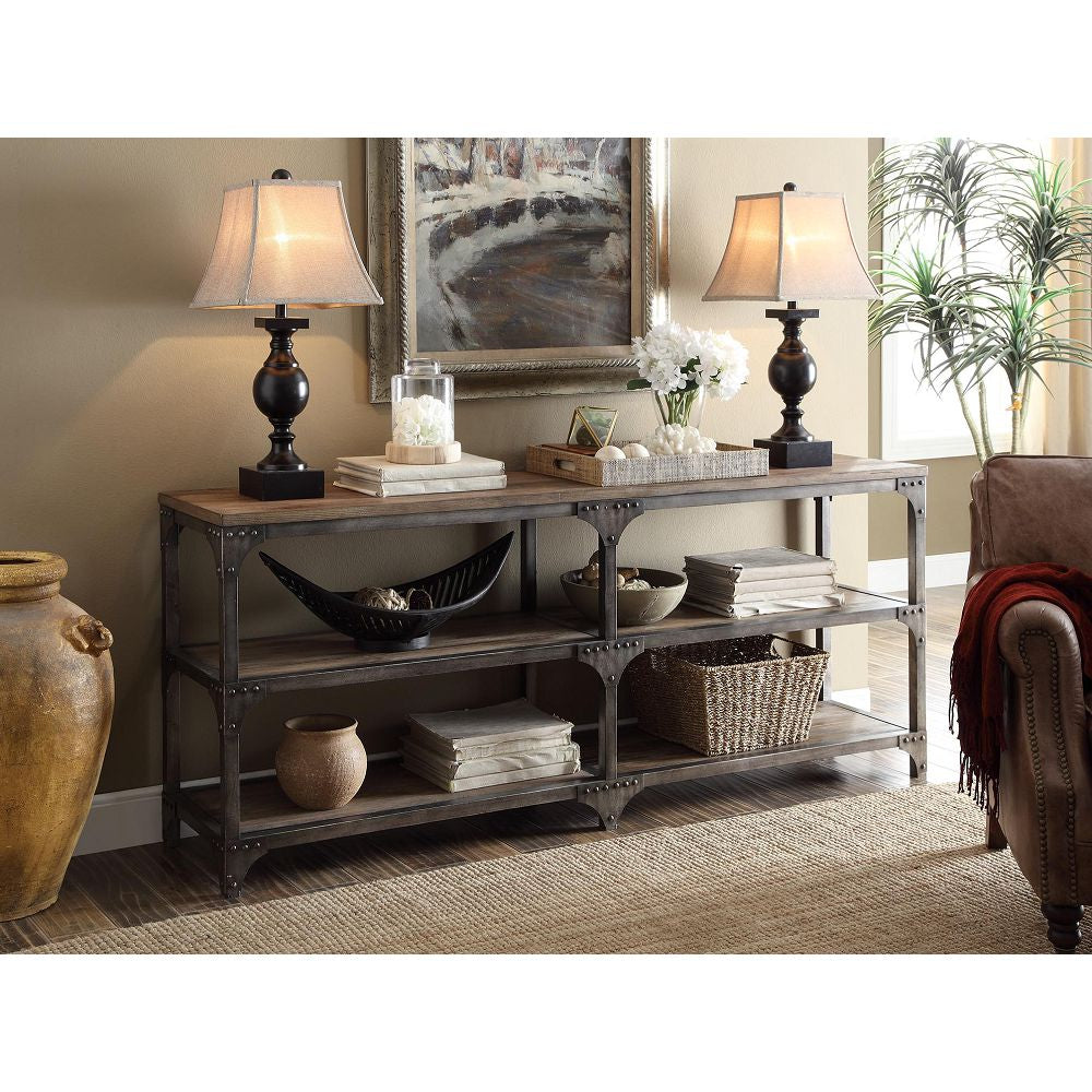 Black Rectangular Console Table Sofa Table With Two Shelves And Open Storage BH72680