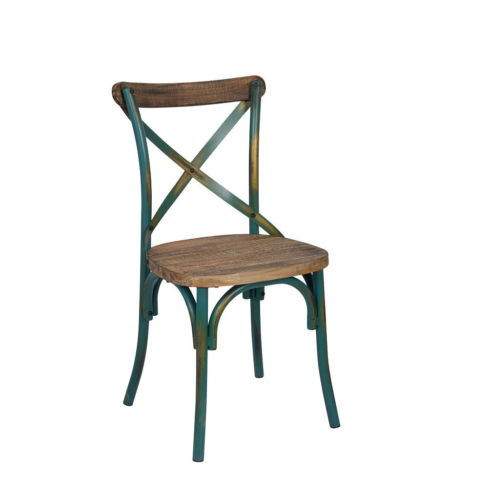Armless Side Chair With High Backrest in Antique Turquoise & Antique Oak