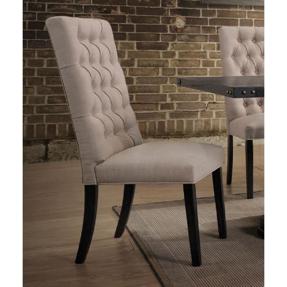 Dim Gray Tufted Back Upholstered Armless Dining Side Chairs in Tan Linen & Vintage Black - Set Of 2