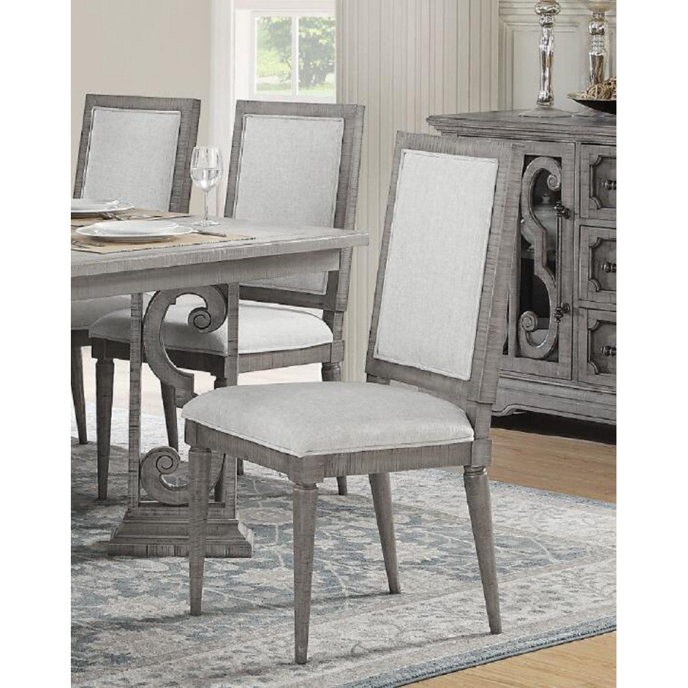 Gray Padded Seat & Back Side Chairs Dining Room in Fabric & Salvaged Natural - Set Of 2
