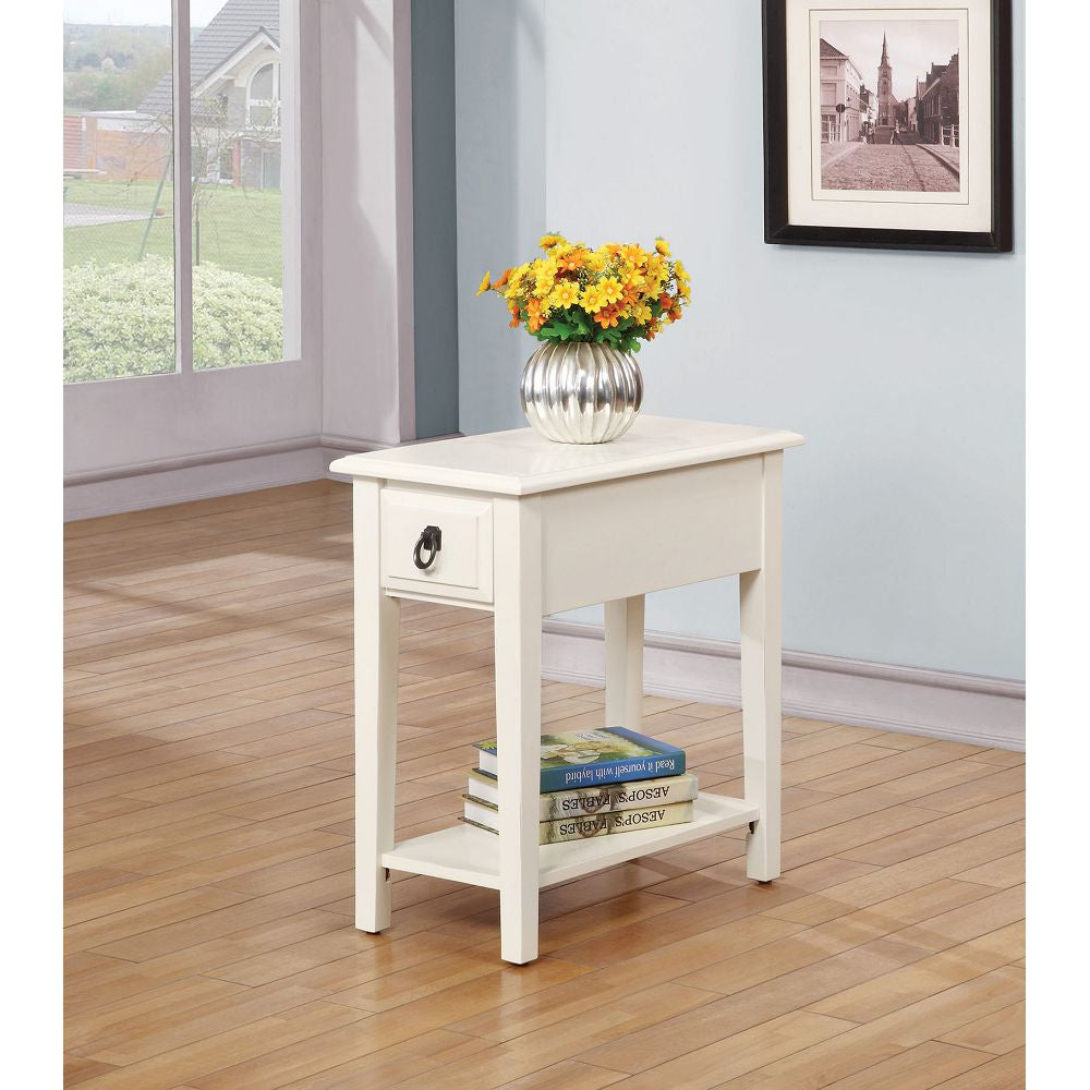 Gray Jeana  End Table Nightstand With Drawer & Lower Shelf in White