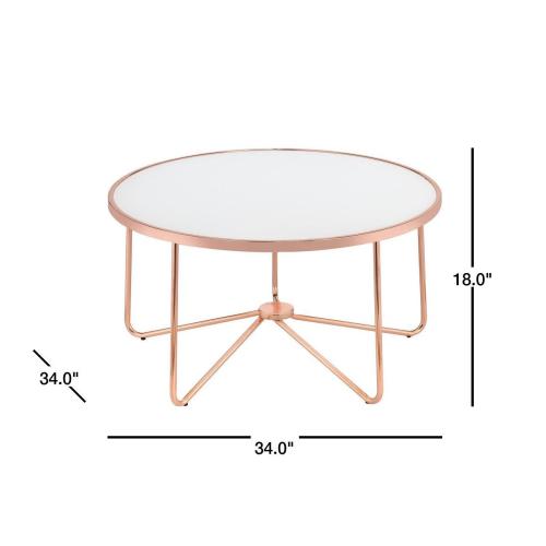 Seashell Coffee Table For Living Room With Metal Base in Rose Gold & Frosted Glass