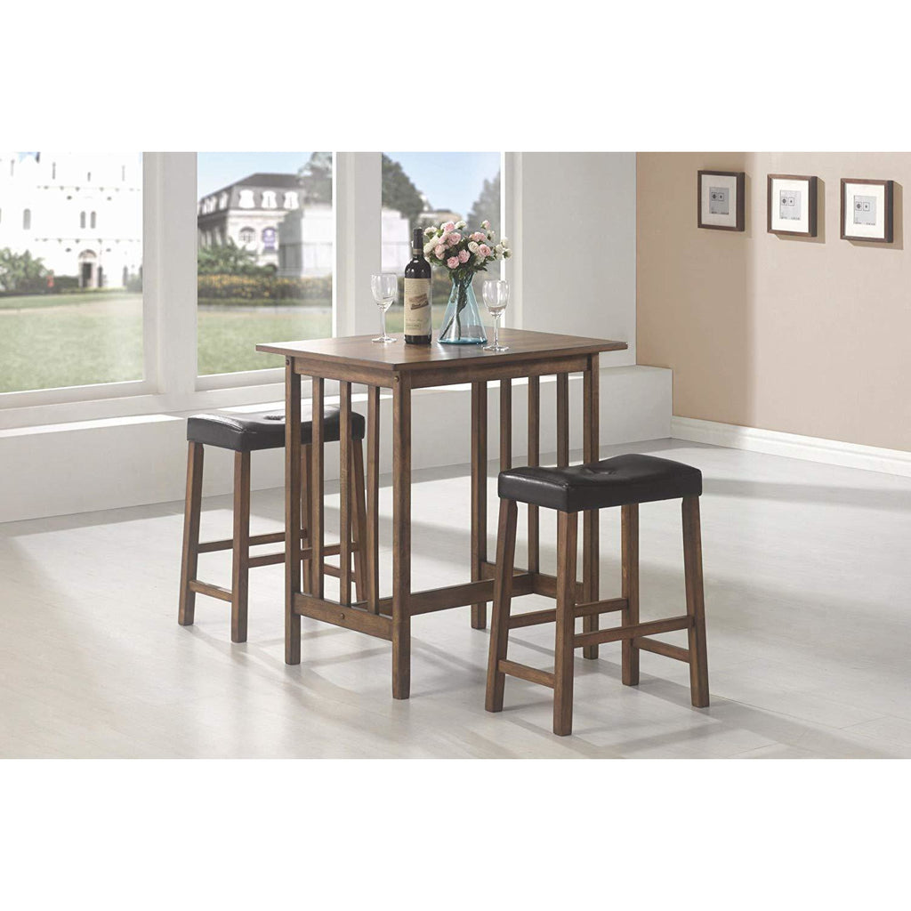 Dark Olive Green Coaster 130004 | Set Of 3 Table + Bar Stool Counter Height Set, Brown