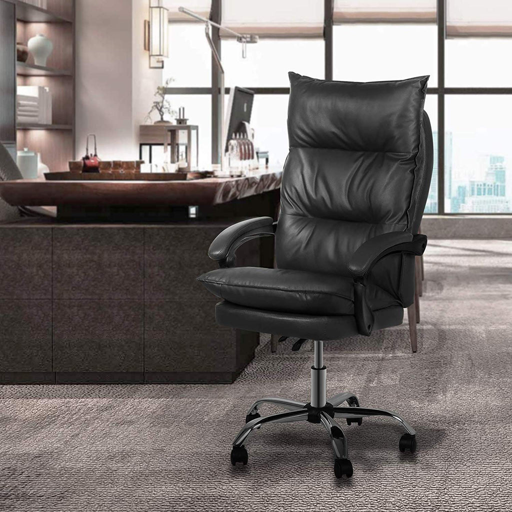 Dark Slate Gray High-Back Faux Leather Ergonomic Heavy Duty Executive Swivel Office Desk Chair, Black