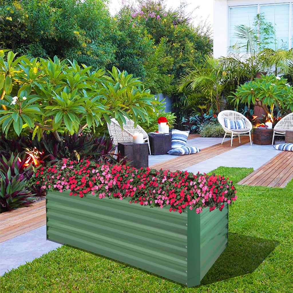 Dark Olive Green 47.2" L Outdoor Metal Raised Garden Bed Vegetable Planter Box for Vegetables, Flowers, Herbs, and Succulents Garden Bed Kit, Green
