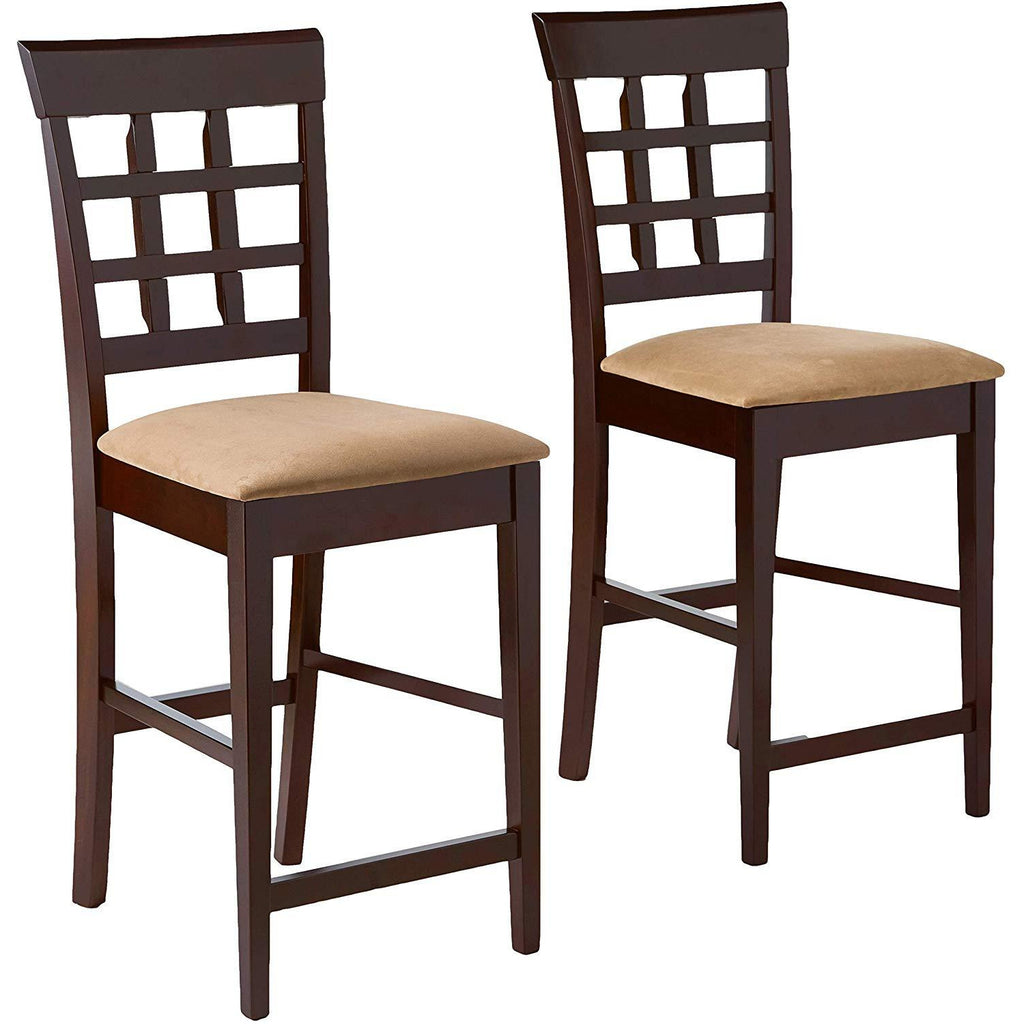 Tan Coaster 25"Lattice Back Armless Counter Height Stools with Cushion Seat - Set of 2