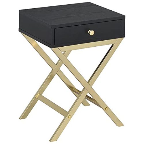 Tan Rectangular End Table Side Table Bedroom Nightstand With Metal "X" Leg