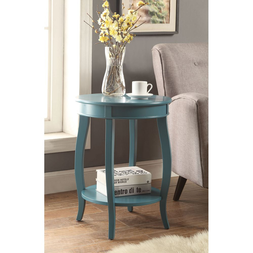 18" D Round Top Side Table With Bottom Shelf Teal