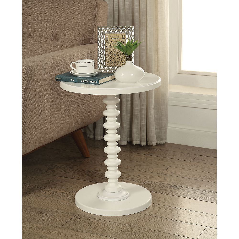 17" D Round Pedestal Side Table Bedroom White