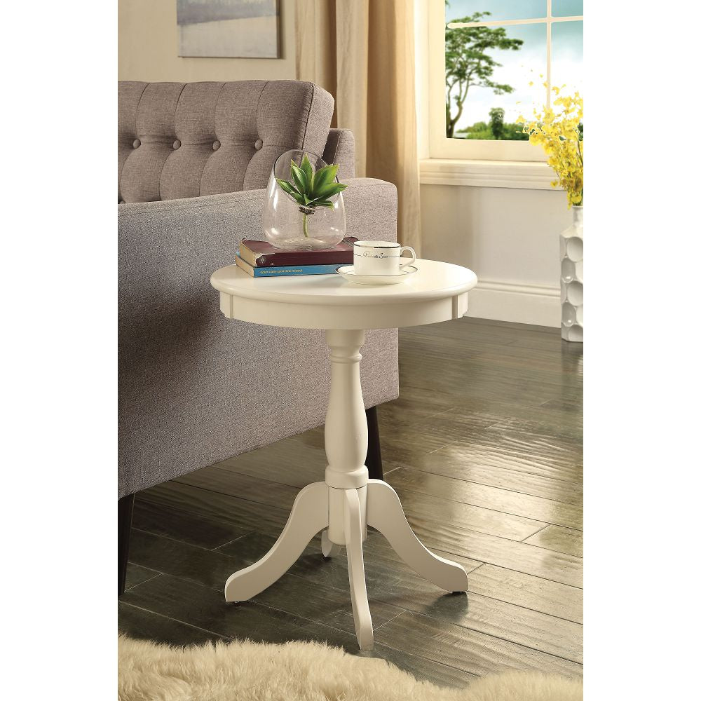 18" D Round Side Table Turned Pedestal Base w/4 Legs White