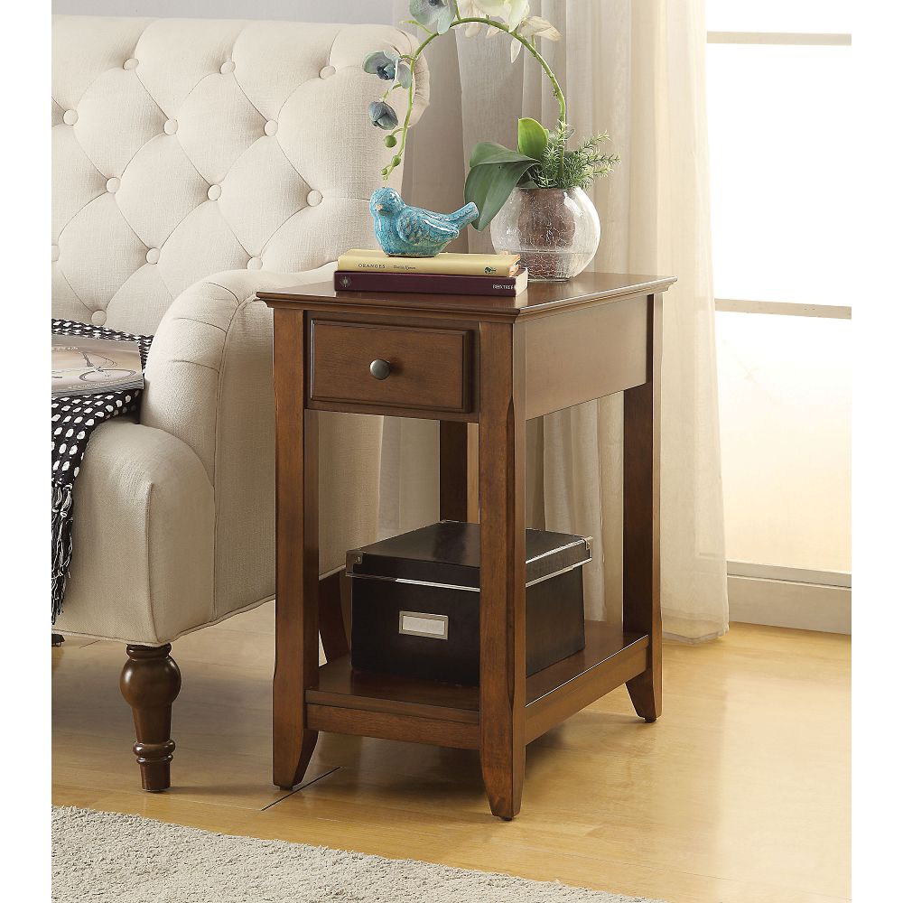 Wooden Tapered Leg Side Table With Bottom Shelf in Walnut