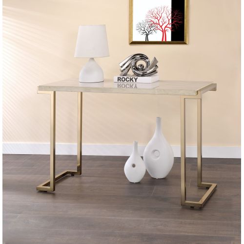 Gray Faux Marble Top Sofa Table With Champagne Metal Base Living Room