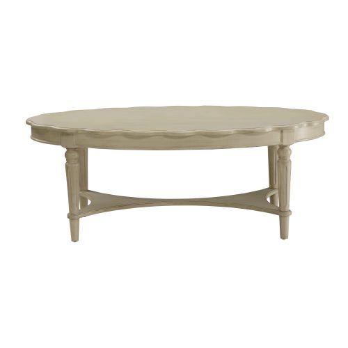 Rosy Brown Oval Coffee Table With Bottom Shelf in Antique White