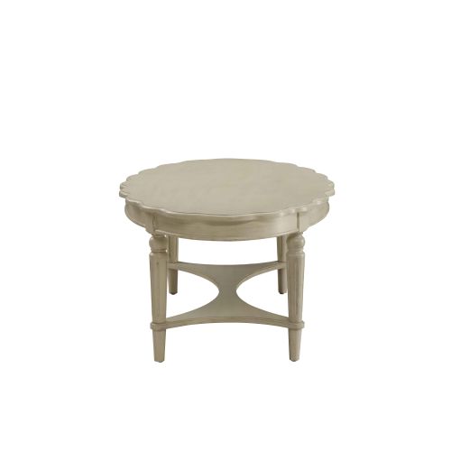 Gray Oval Coffee Table With Bottom Shelf in Antique White
