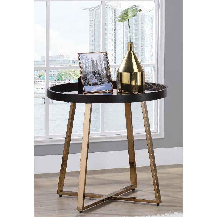 Lavender Hepton Round End Table Mirrored, Walnut & Champagne