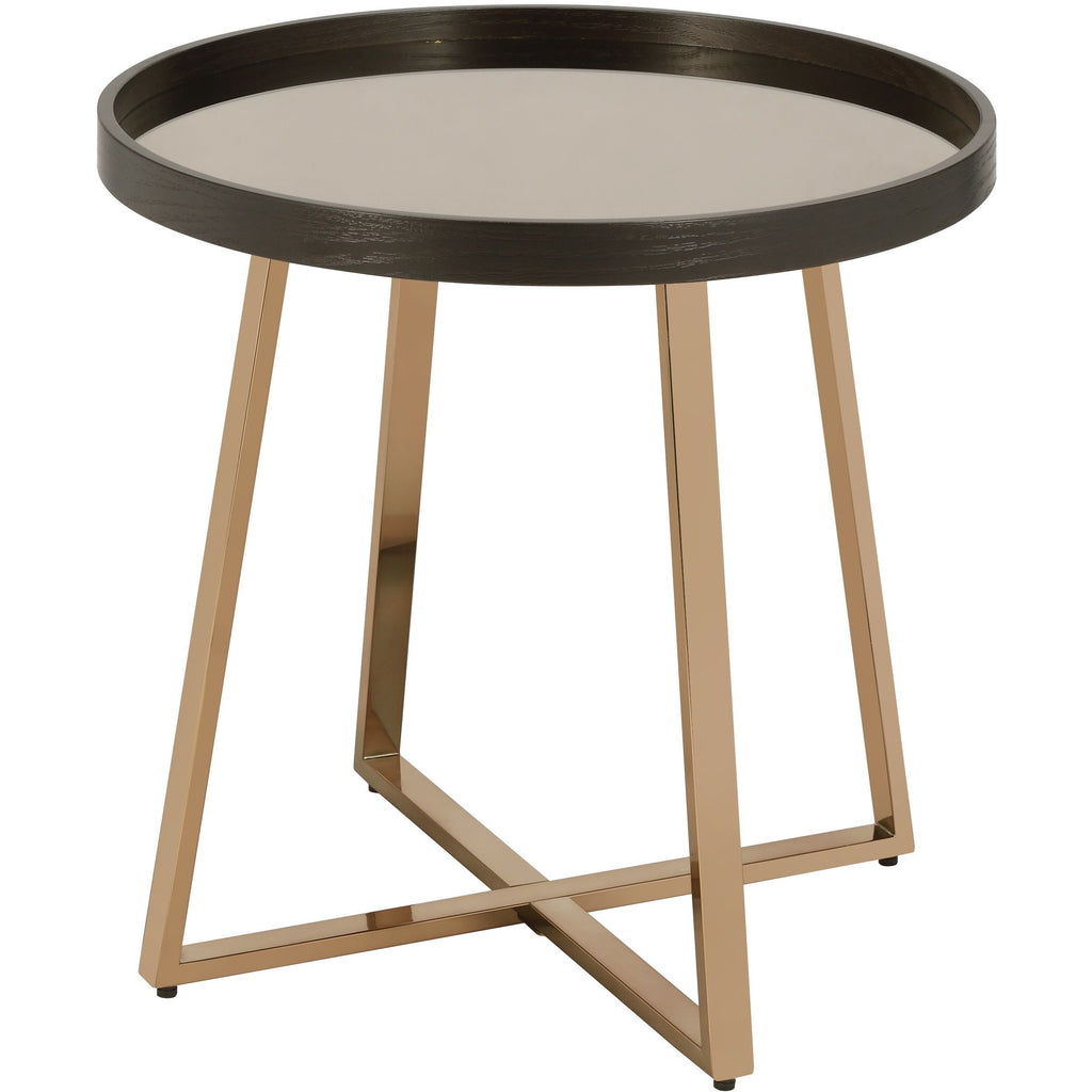 Rosy Brown Hepton Round End Table Mirrored, Walnut & Champagne