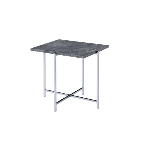 End Table With Metal Base Faux Marble & Chrome