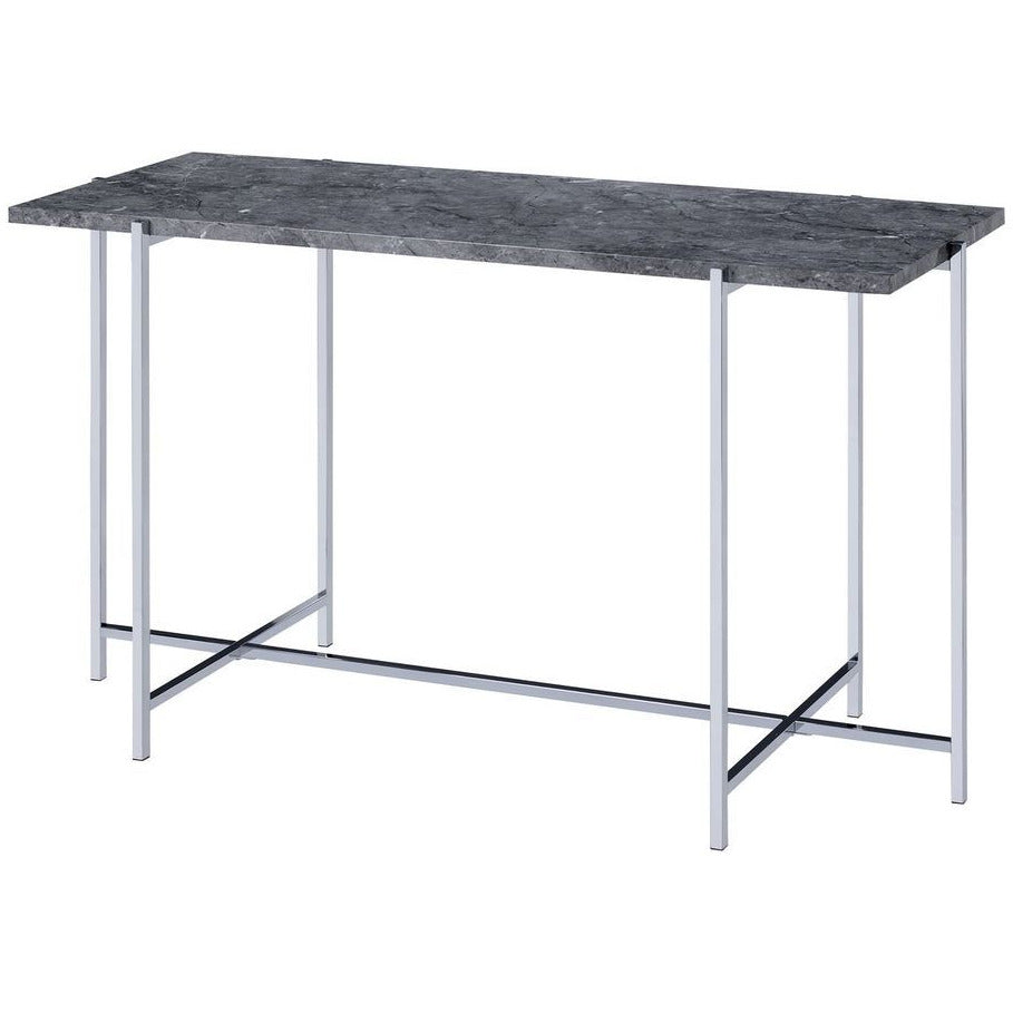 Sofa Table With Metal Base Faux Marble & Chrome