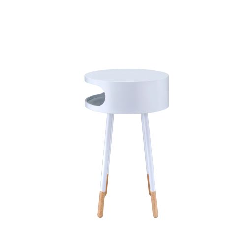 Lavender Round, End Table With 1 Compartment in White