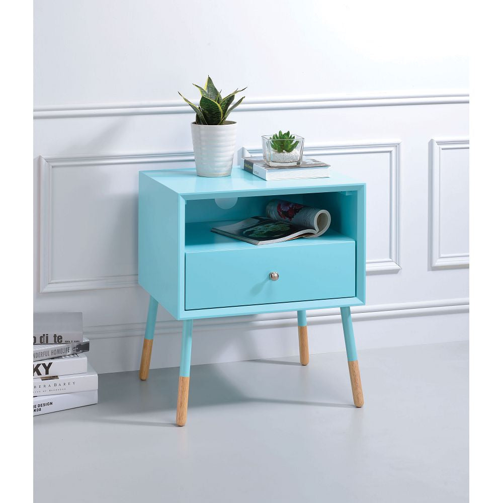 Sky Blue Sonria II End Table With one draw and Open Storage in Light Blue